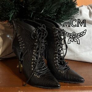 Bebe Black Lace-Up Women's Boots